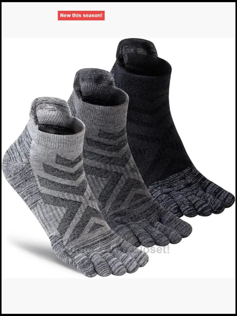 Merino Wool Toe Socks - 3 Pairs - Thick Cushion Hiking Running with Arch Support